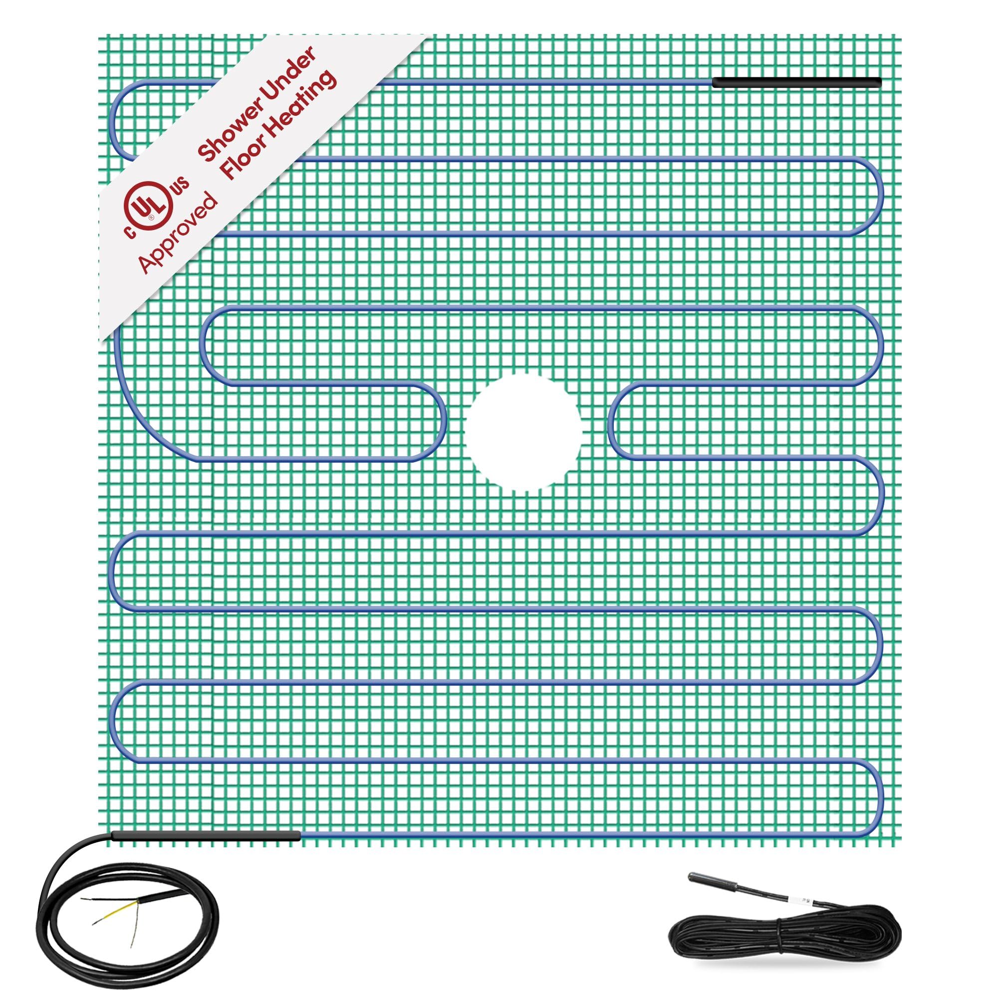 WarmlyYours Shower Floor Heating Mat 48 x 48 in., Electric Radiant Heating, Thin, Silent, and Invisible under Tile and Stone. Designed and Approved for Wet Locations (TempZone)