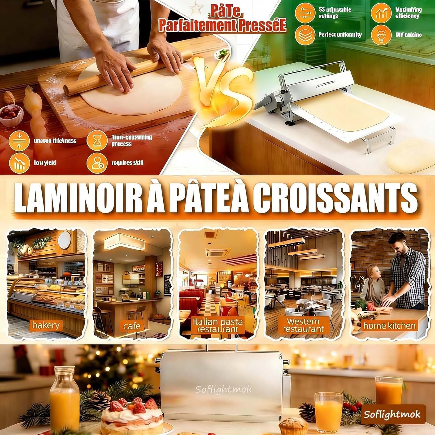 Sfogliatrice per Pasta Professionale Regolabile 0-25mm, Type 300 – Macchina Manuale Pieghevole per Pasta Sfoglia, Fresca e Fondant – Rullo con Manovella per Cucina e Pasticceria