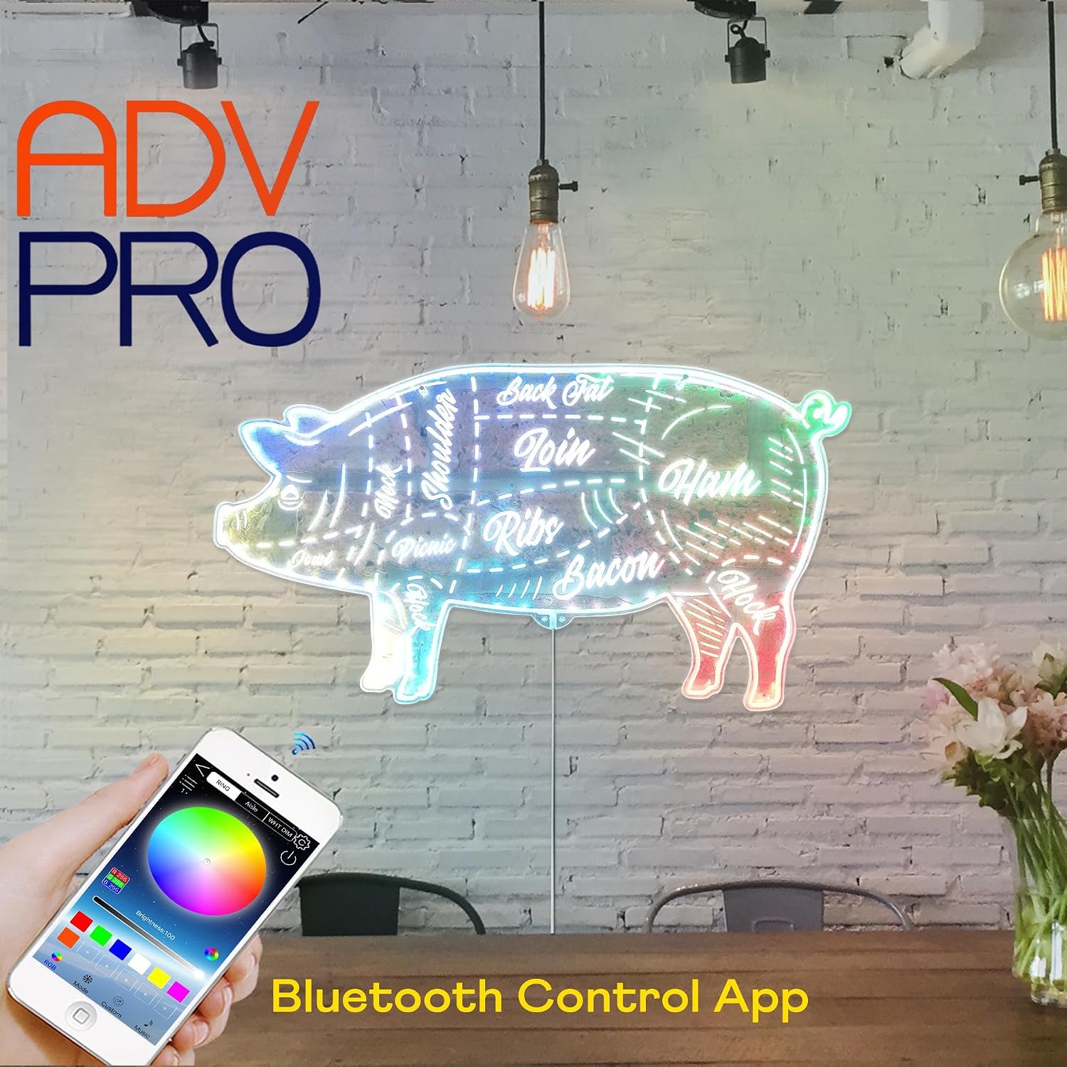 ADVPRO Pig Pork Meat Chart Butchery Shop RGB Dynamic Glam LED Sign - Cut-to-Edge Shape - Smart 3D Wall Decoration - Multicolor Dynamic Signage st06s42-fnd-i0258-c