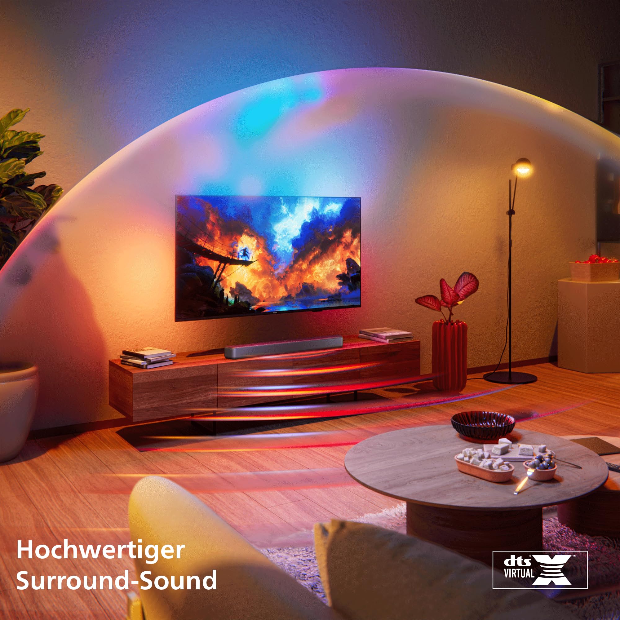 PHILIPS TAB5201 2.0-Soundbar; 160 W max. Ausgangsleistung, Dolby Digital Plus, DTS Virtual:X, Intellisound KI Audio, Bluetooth LE 5.4, HDMI ARC, optische & USB-Eingänge; Gunmetal