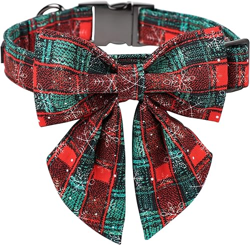 Maca Bates - Collar de perro a cuadros de Navidad con pajarita para perros, corbatín de marinero ajustable, collar rojo y verde, accesorios de