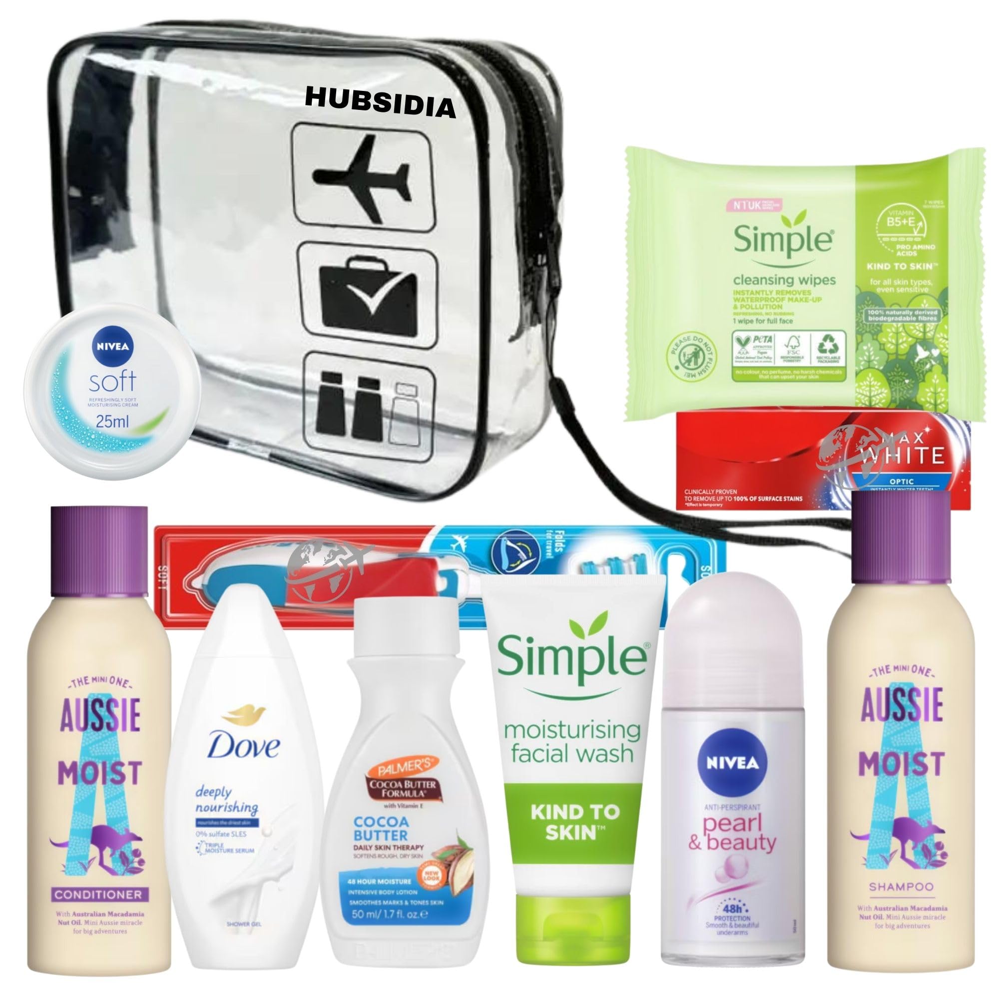 Travel Toiletries Set for Women | Mini Toiletries | Travel Size Toiletries Women Kit For Holidays, Vacation, Hospital, Maternity with Hubsidia Airport Security Approved Liquids Bag