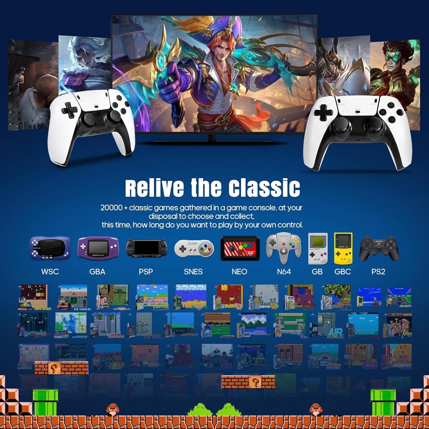 New 2025 Edition 4K TV HDMI Port Gaming Wireless Video Games for TV Gaming Retro Gaming Console with Wireless Game Console with 20,000+ Retro Games, 9 Emulators, 2 Controllers, 64G Inbuilt Card 09 2