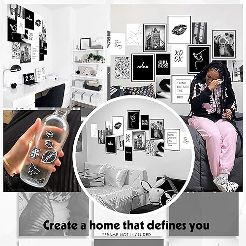 Miniatura 3 de 97 Decor Pósteres en blanco y negro para estética de habitación, decoración de pared en blanco y negro, impresiones artísticas de conejo de juego de