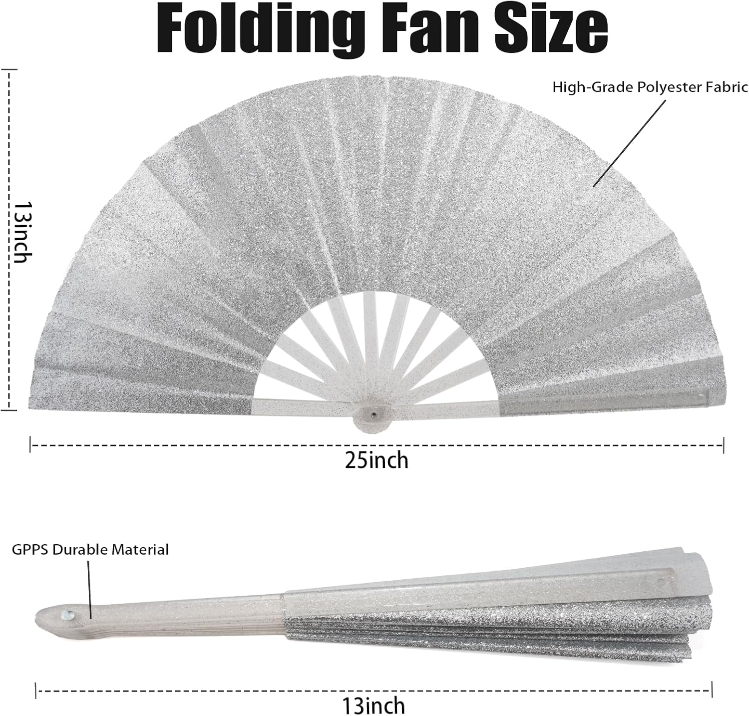 30PCS Large Handheld Rave Folding Fan for men/women,Foldable Decorative Fans,rave accessories,Used for Dance,Parties,Wedding,Music Festival, Decorations (Glitter Silvery)