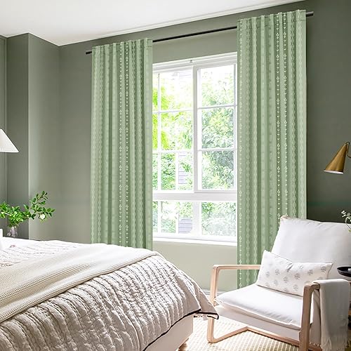 Miniatura 3 de Cortinas verdes de 63 pulgadas de largo para sala de estar, juego de 2 paneles, oscurecimiento de la habitación, semiopacas, negro, gris, salvia