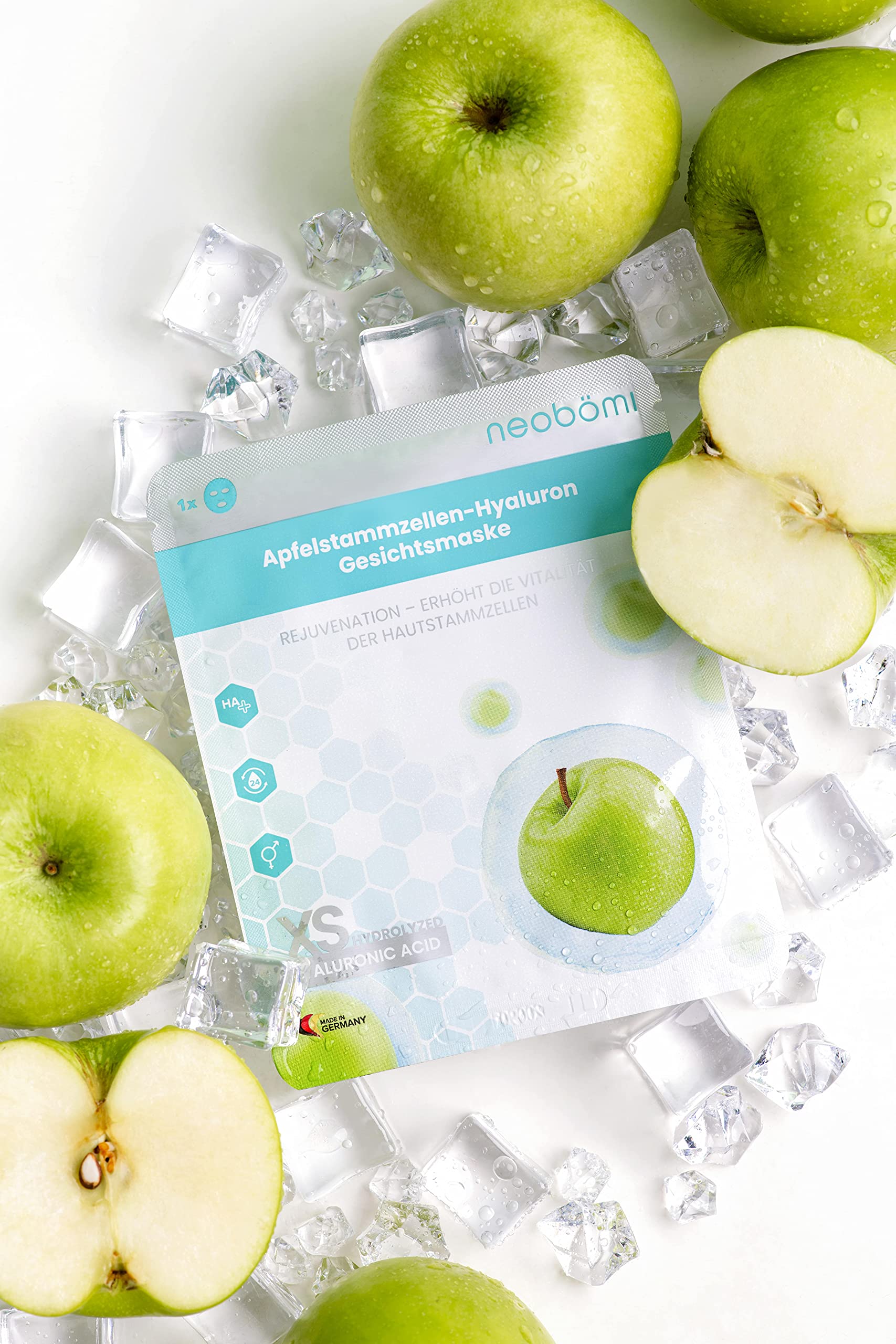 Máscara facial hialurónica, ácido hialurónico hidrolizado, alta dosis con células madre de manzana de Neobömi®, antienvejecimiento, perfecto cuidado facial