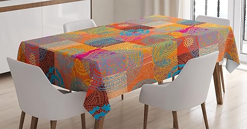 Ambesonne Mantel Batik, formas vintage con formas y líneas orientales repetidas en diseño, mantel rectangular para decoración de comedor y cocina,