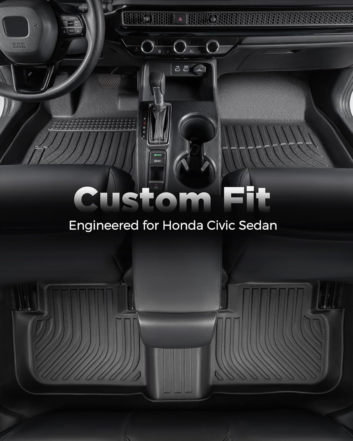Car Floor Mats for Honda Civic 2022–2025,2026 Sedan (Not for Hatchback&Hybrid), Non-Slip TPE All-Weather Floor Liners and Trunk Cargo Mat Set, Custom Fit for Civic Sport 11th Gen Accessories 2026