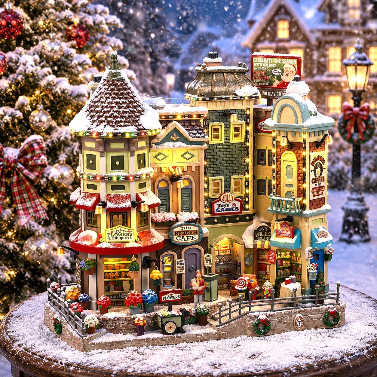 LEMAX Edificio illuminato led "Jingle Bell Bazaar" in resina H26 x 27 x 14 cm
