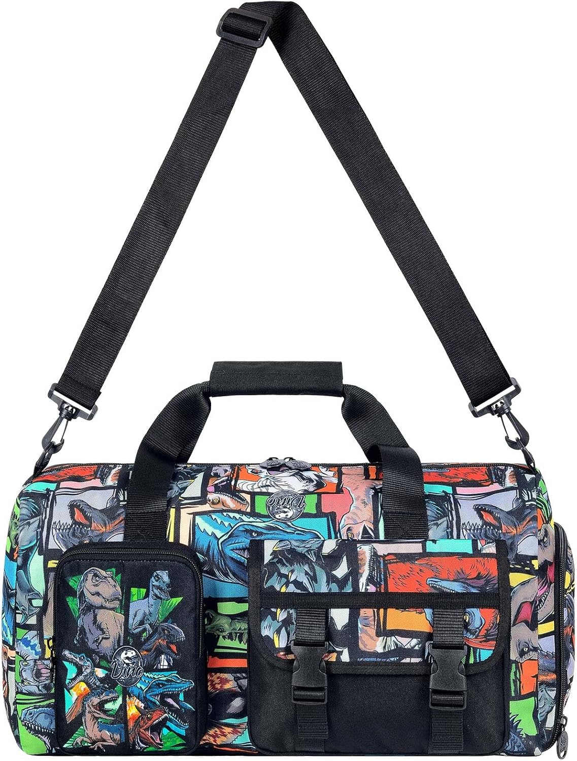 WZLVO Duffle Bag for Boys with Shoe Compartment - Dinosaur Print Sports Bag for Kids, Lightweight Travel Gym Overnight Weekender Bag (18x9x10 Inches)