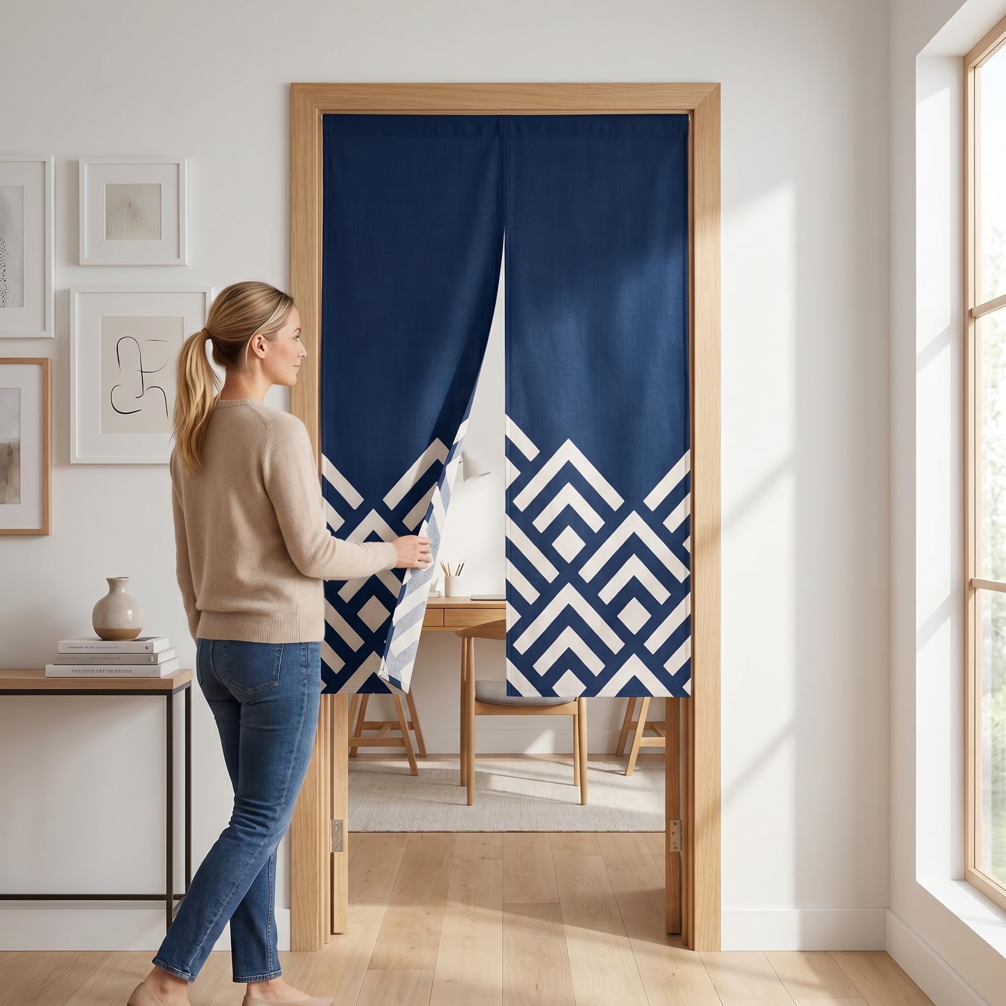 Noren Tenda Giapponese della Porta Tappezzeria Divisorie Lunga Tappezzeria Giapponese della Porta Tenda per Decorazione Porta Finestra Cucina triangolo 80 x 150 cm