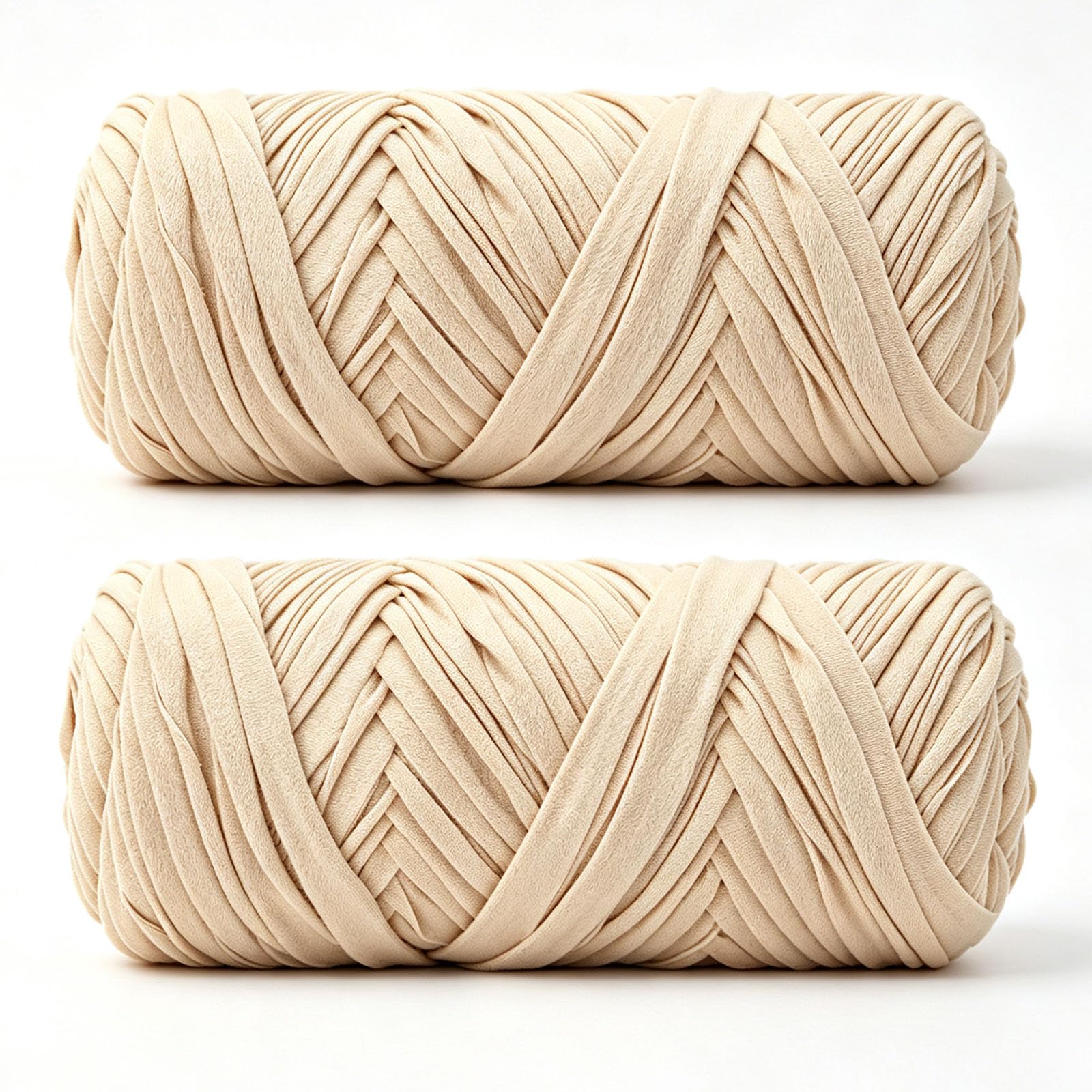 2x200g T-Shirt Yarn, 120m Beige Crochet Yarn, T Shirt Elastic Fabric for Crocheting, Chunky Yarn for Hand Knitting, Polyester Ribbon Polyester Ribbon for Crocheted Bags Baskets DIY Crafts
