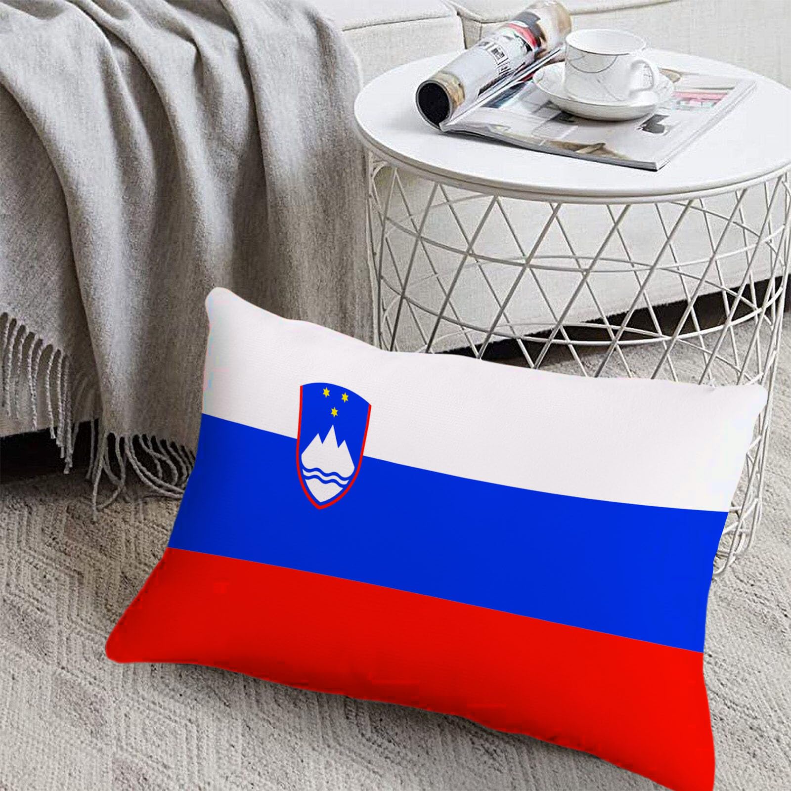 Sabana Bajera 150X190/200Cm Ajustable Bandera De Eslovenia Bajera Cama Niños, Profundidad De 30 Cm Sabanas Microfibre Suave Cómoda Azul Rojo, Geométrico Moderno Sabanas Bajeras Elástica