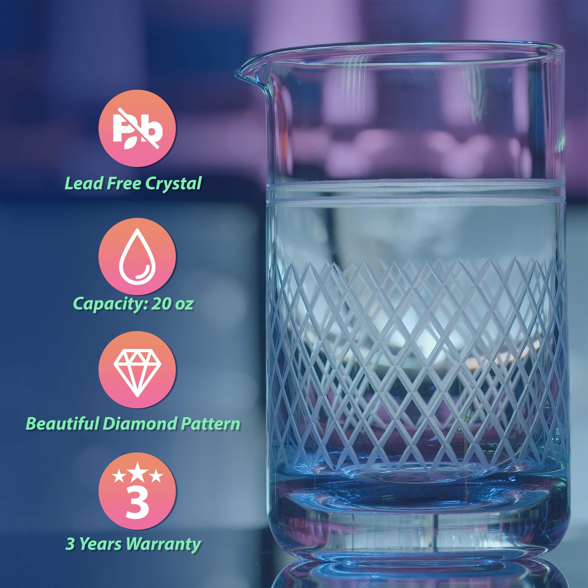 Barillio 20 Oz Crystal Cocktail Mixing Glass Set Seamless Mixing