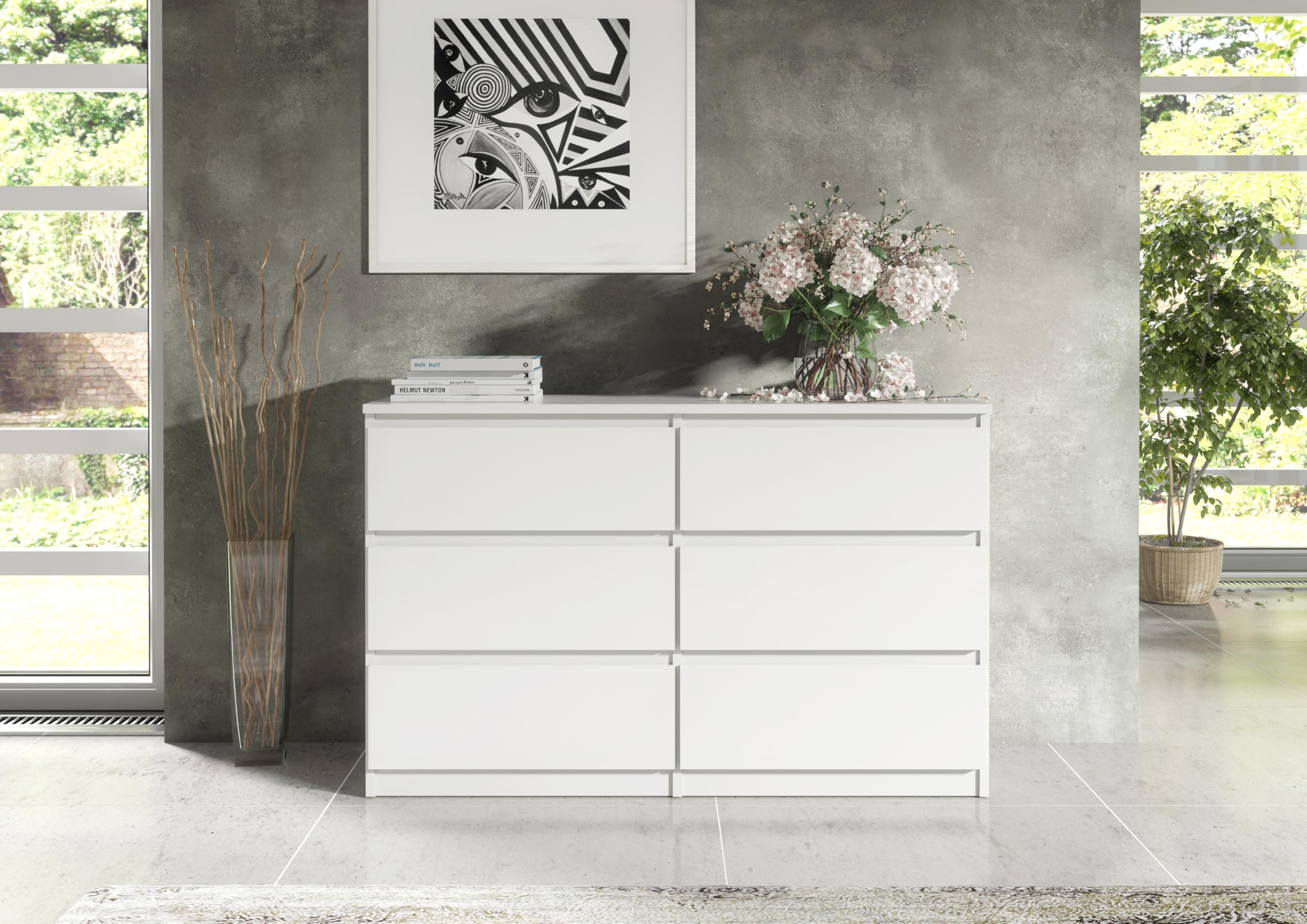 meble masztalerz Commode 138,5 cm avec Façades Mat - avec 6 tiroirs - 138,5x78,5x39 cm - Meuble de Rangement - Commode Chambre - Meuble Salon Classique - Blanc