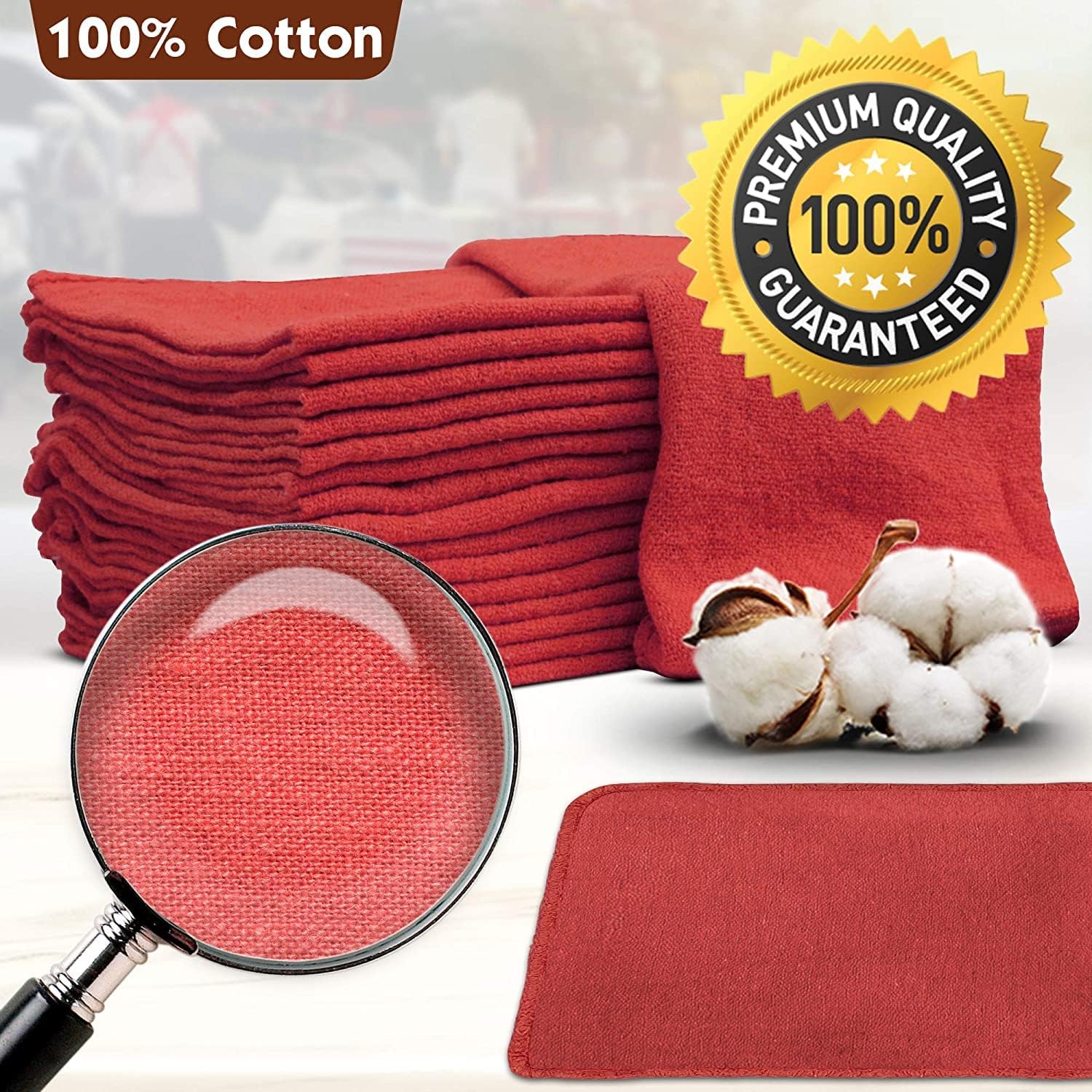 Nabob Wipers Auto Mechanic Shop Towels 500 Pack Bulk Shop Rags 100% Cotton Size 14"x14" Commercial Grade (500 Pack, Red)