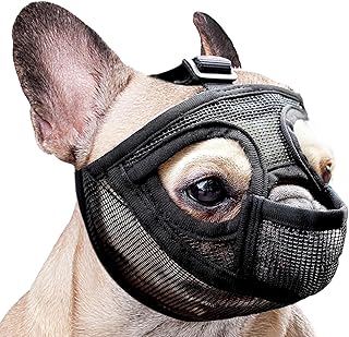 Französische Bulldogge Maulkorb, dellyy Mesh Dog Muzzle für Französische Bulldogge, Deutscher Schäferhund und Dogue de Bordeaux (Schwarz, S) product image