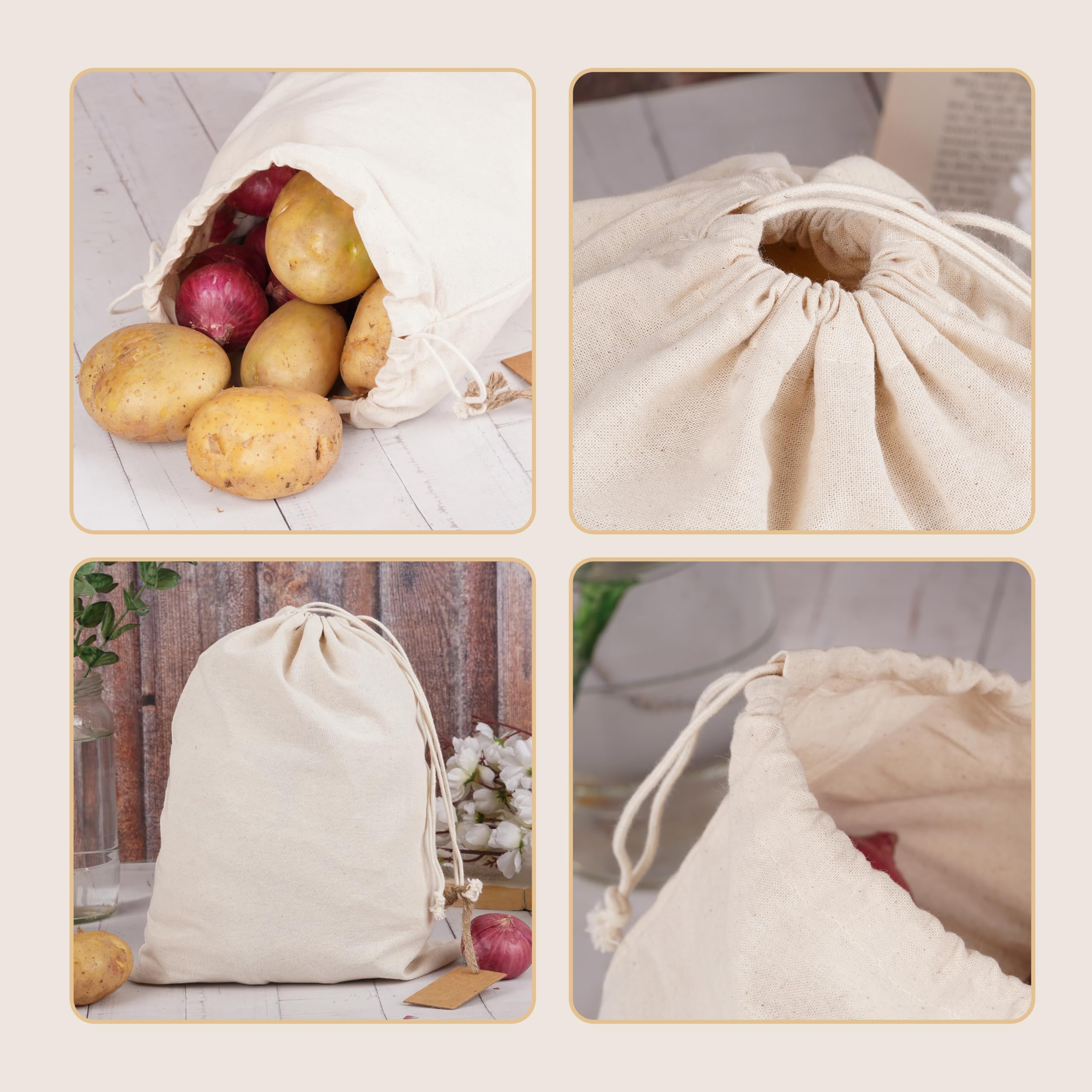 Marubhumi Cotton Storage Bags with Drawstrings Large 10x12 Inch - 12 Pcs Reusable Muslin Bulk Flour Sack Bag,Cotton Fabric Bread Bags Bulk Food Produce Natural Storage Bag
