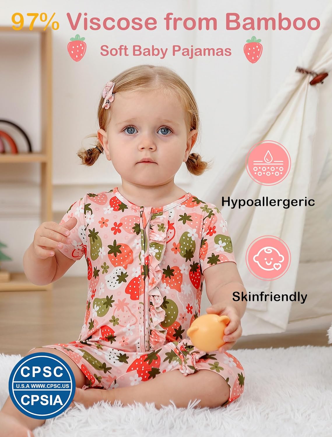 JunNeng 2Pcs Baby Girl Viscose from Bamboo Sleeper, 2 Way Zipper Romper, Short Sleeve One Piece 0-18 Months
