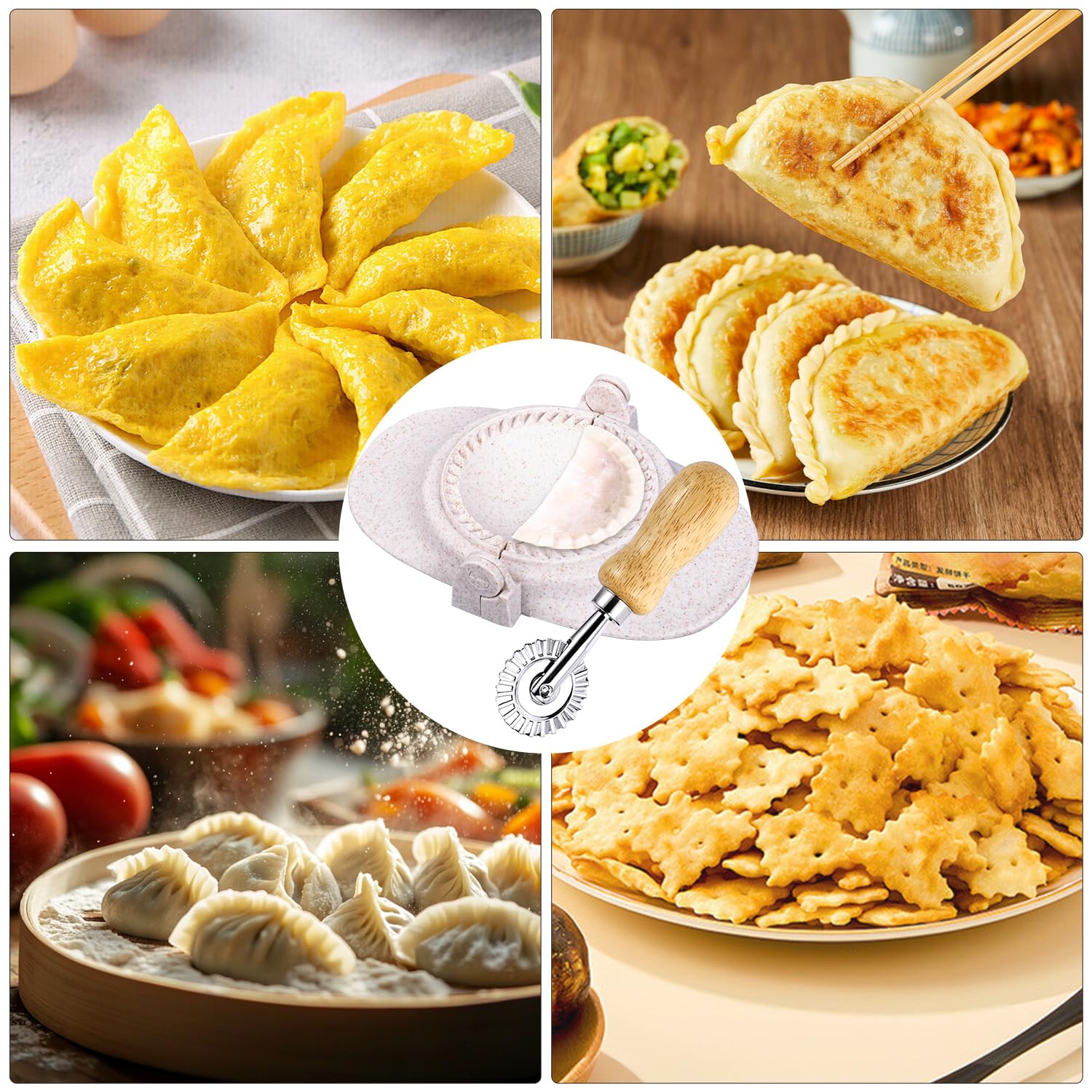Set di 7 Pezzi Stampi per Gnocchi, Taglierine per Ravioli, Set Pressa per Empanada, Macchina per Pasta con Rotella Tagliapasta per Pot Stickers, Pierogi e Gyoza