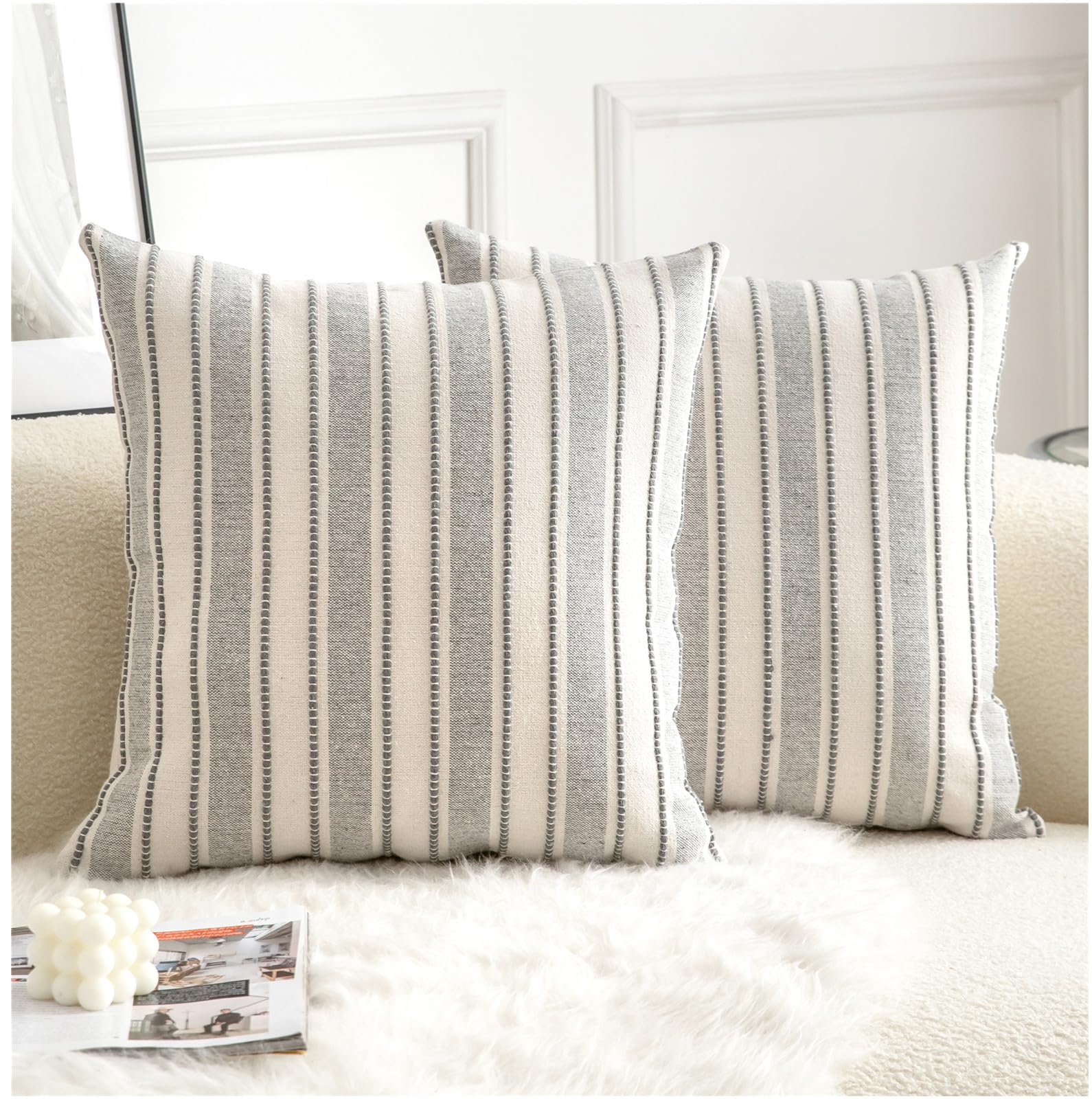 Cethom Decorative Boho Throw Pillow Covers, Farmhouse Textured Pillow Case, 18 x 18 Inch Set of 2, Chair Sofa Bedroom Living Room Home Decor Couch