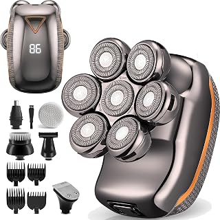Golden Goods Afeitadora Cabeza Hombre, Skull Shaver, Maquina Afeitar Hombre, 7 Cabezales, Batería de Larga Duración, Impermeable IPX6, 10 Accesorios