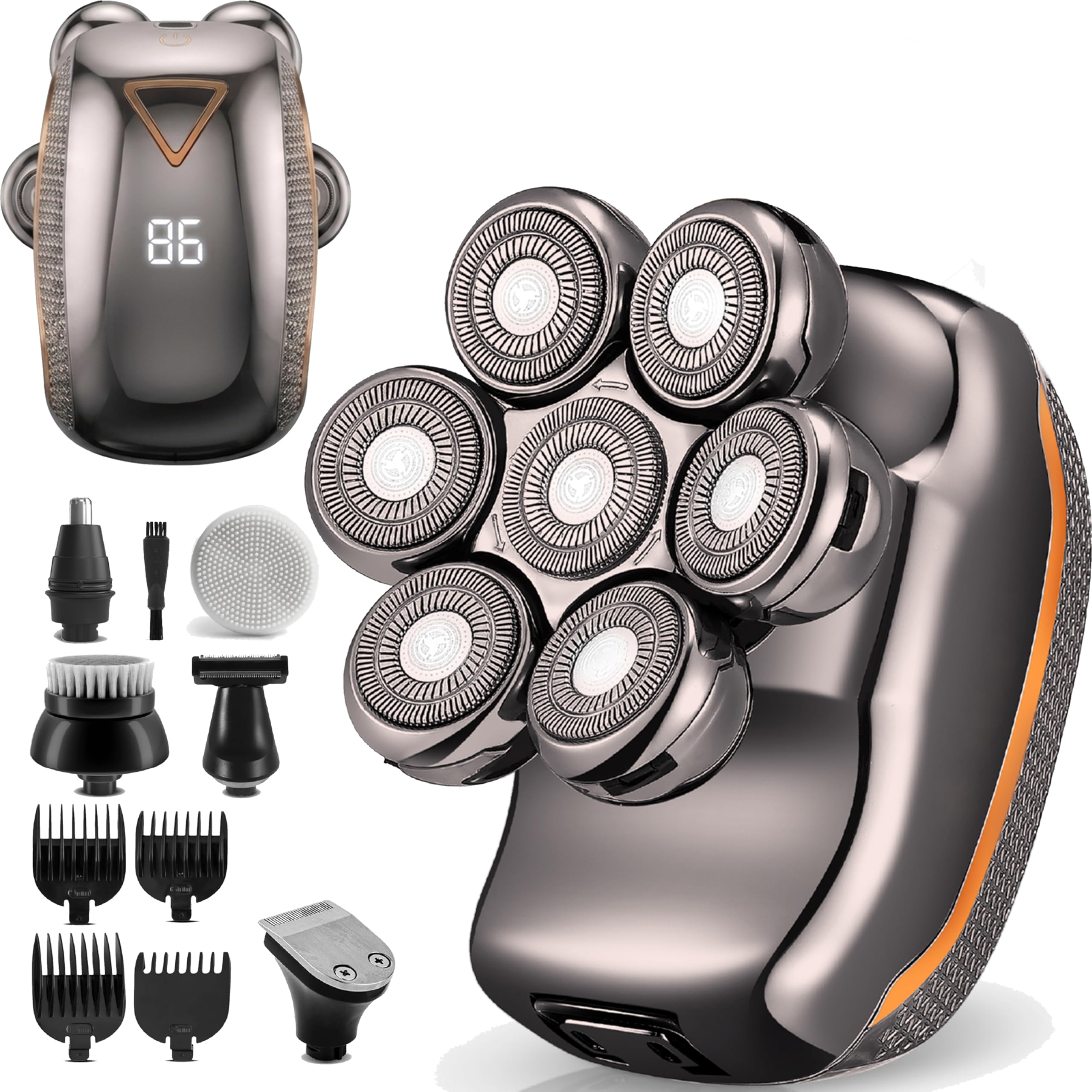 Golden Goods Afeitadora Cabeza Hombre, Skull Shaver, Maquina Afeitar Hombre, 7 Cabezales, BaterÃa de Larga Duración, Impermeable IPX6, 10 Accesorios