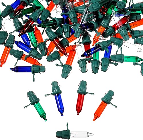 Miniatura 3 de Mudder 200 bombillas de repuesto para árbol de Navidad de 2.5 V, 0.425 W, mini bombilla de repuesto para decoración (base verde con bombilla