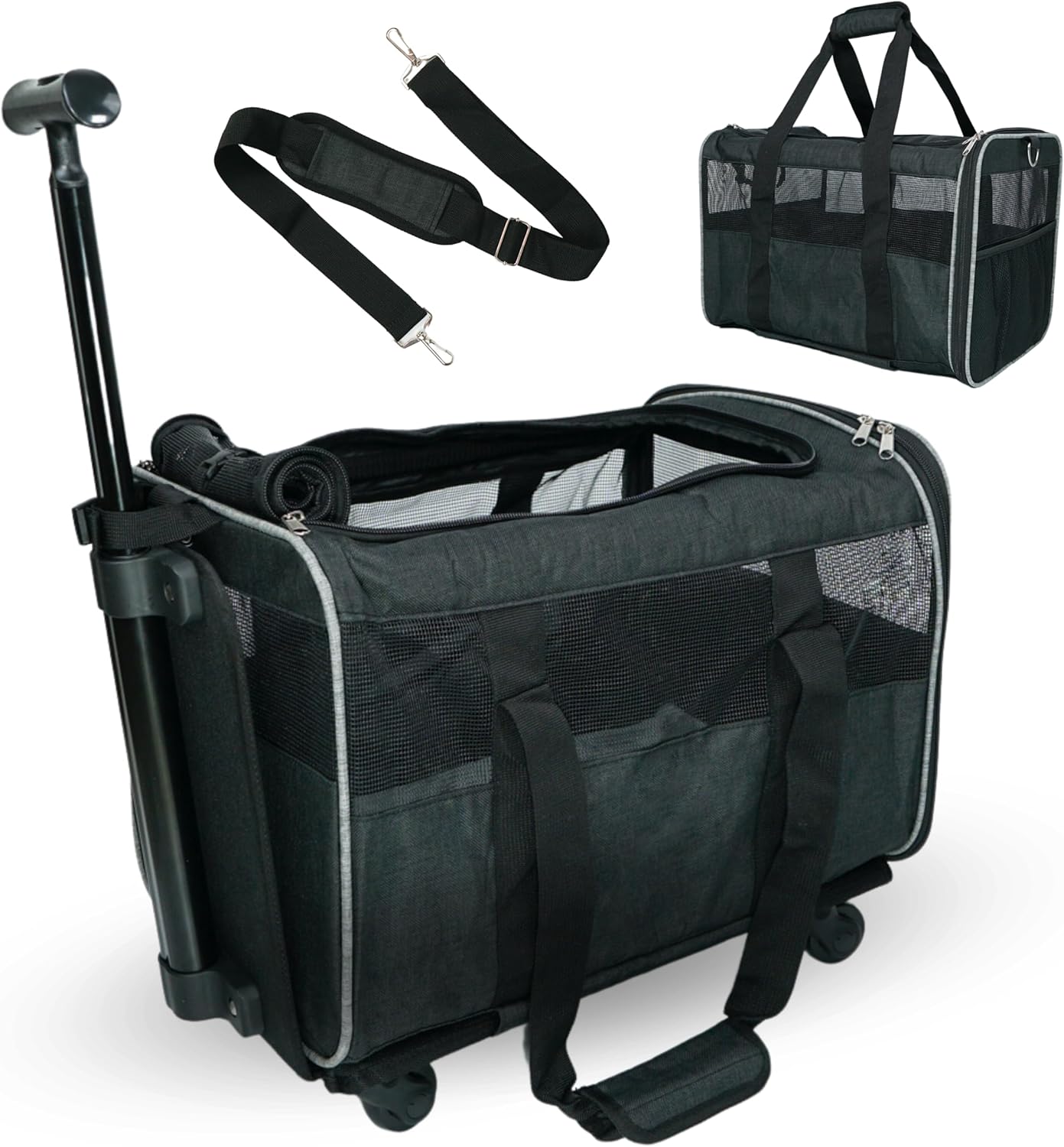 Pet Carrier with Wheels Airline Approved Rolling Pet