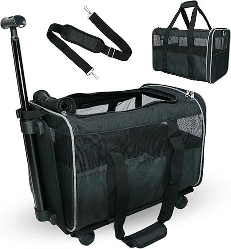 Transportador de mascotas con ruedas - Aprobado por aerolíneas - Transportador de mascotas con ruedas - Transportador suave para perros y gatos -