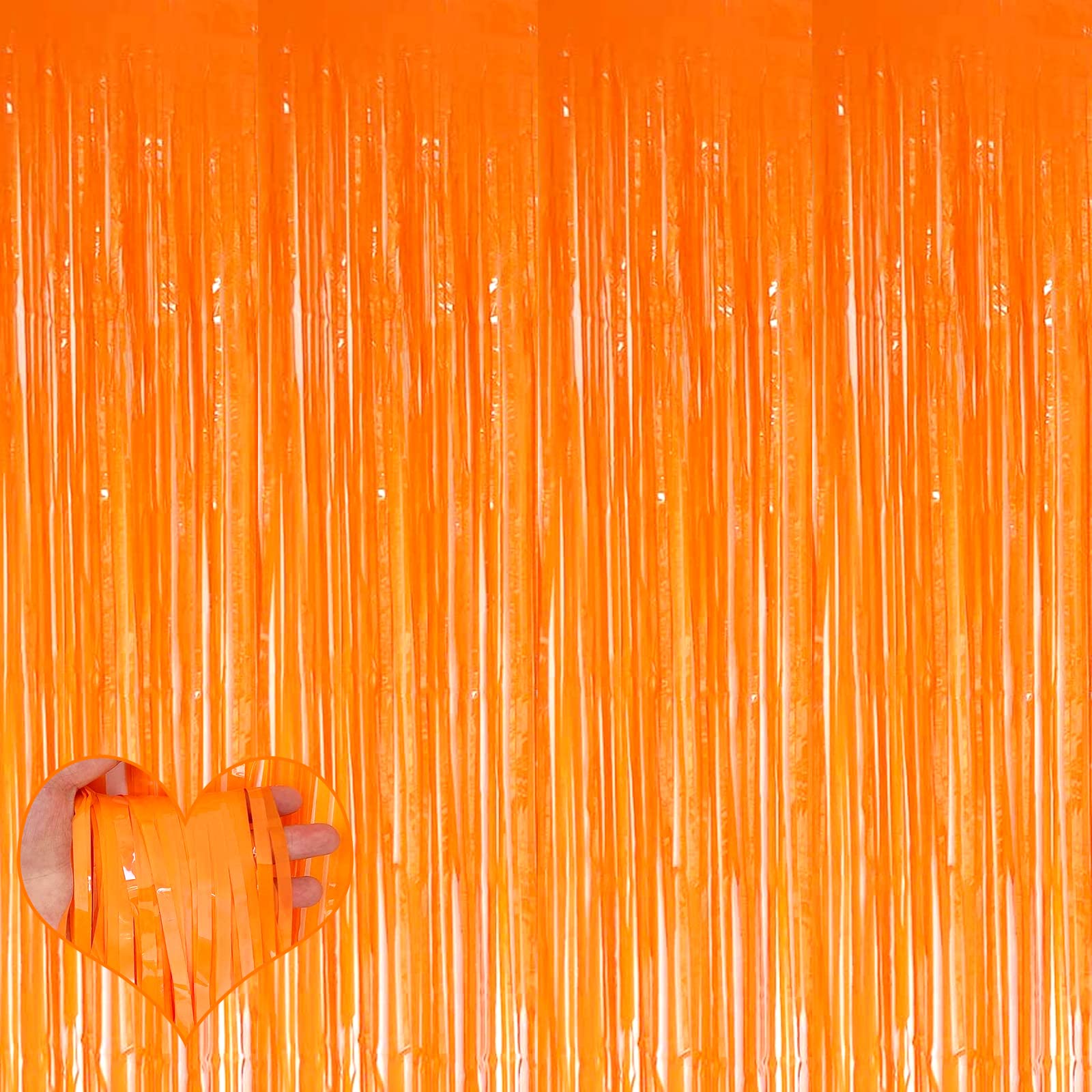 4 Pack Fringe Curtain Backdrop, 3.2Ft x 9.8Ft Macaron Orange Metallic Tinsel Foil Fringe Streamers Background for Photo Booth Birthday Wedding Baby Shower Carnival Easter Mother’s Day Party Decoration