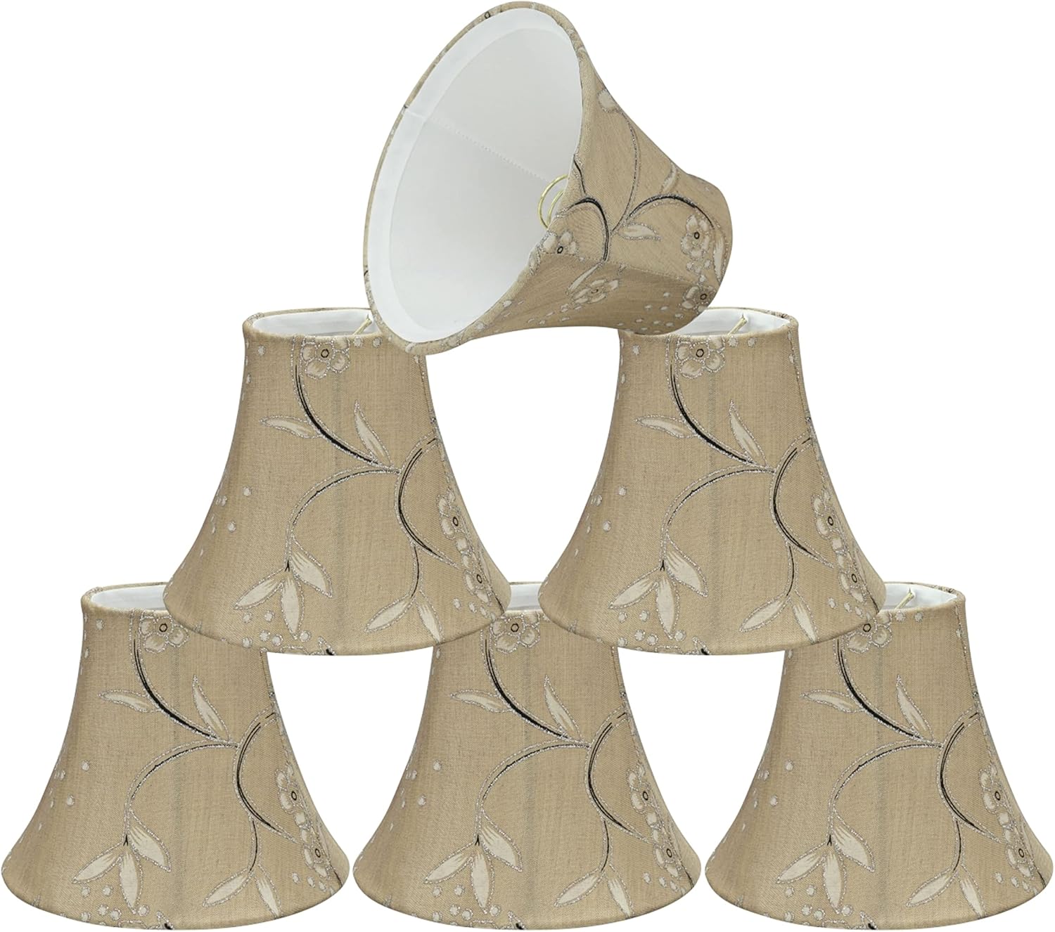 Aspen Creative 30069-6A, Bell Clip-On Chandelier Lamp Shade, Light Gold, 3" Top x 6" Bottom x 5" Slant Height, Set of 6 6 Pack Light Gold