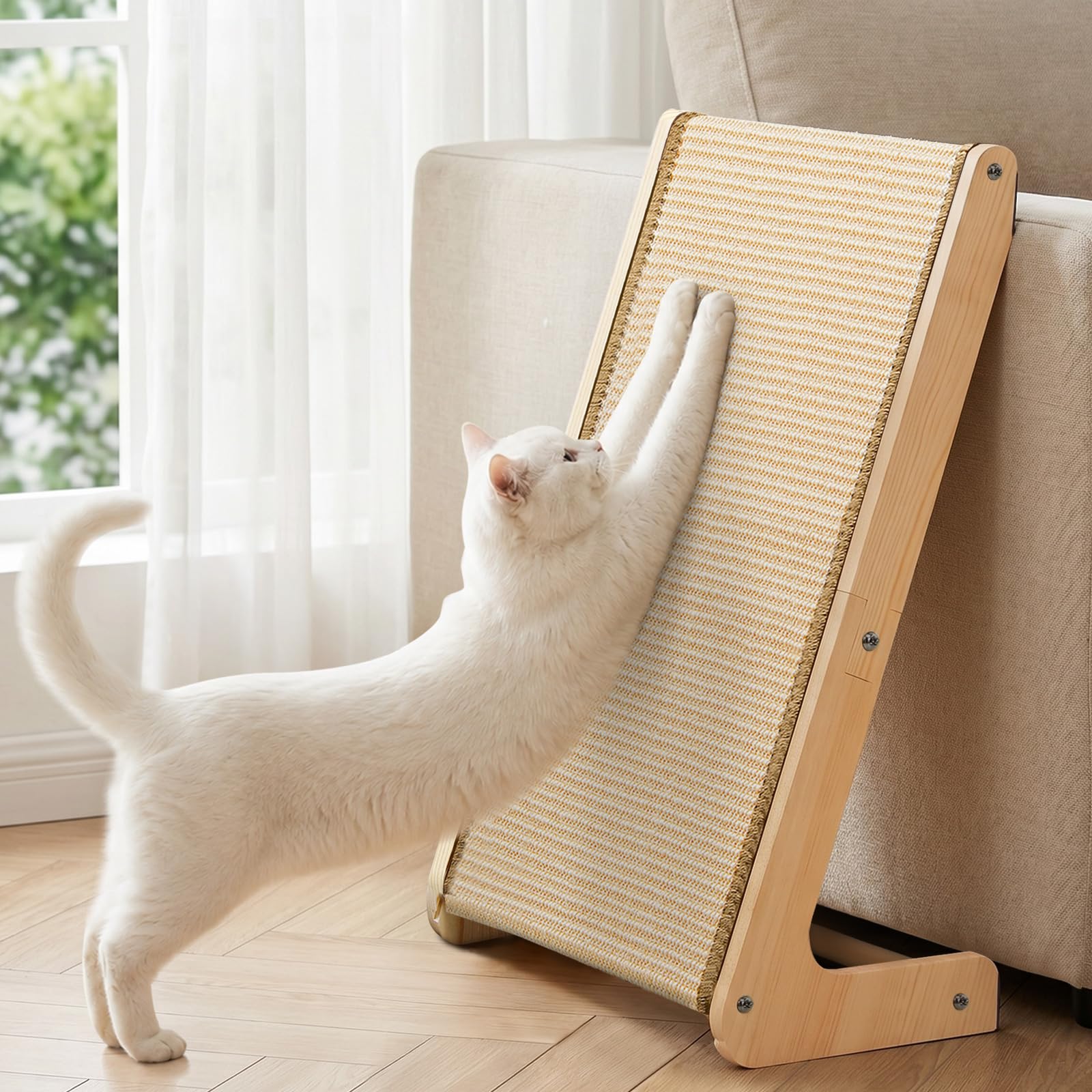 Gimars Double Usage Griffoir pour Chat sisal en Forme de L, 62cm Protège-Canapé & d'angle, Rampe de Grattage en Bois Véritable avec Tapis Robuste, Meuble pour Grands Chats d'Intérieur