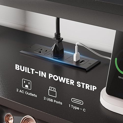 Miniatura 5 de Haewon Soporte de TV para televisores de hasta 65 pulgadas, centro de entretenimiento con luces LED y estación de carga, mesa consola multimedia de