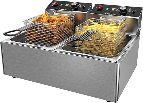 Freidora comercial con cestas de acero inoxidable doble freidora profunda con 2 cestas de capacidad 10L x 2 (21.3QT) freidora eléctrica para