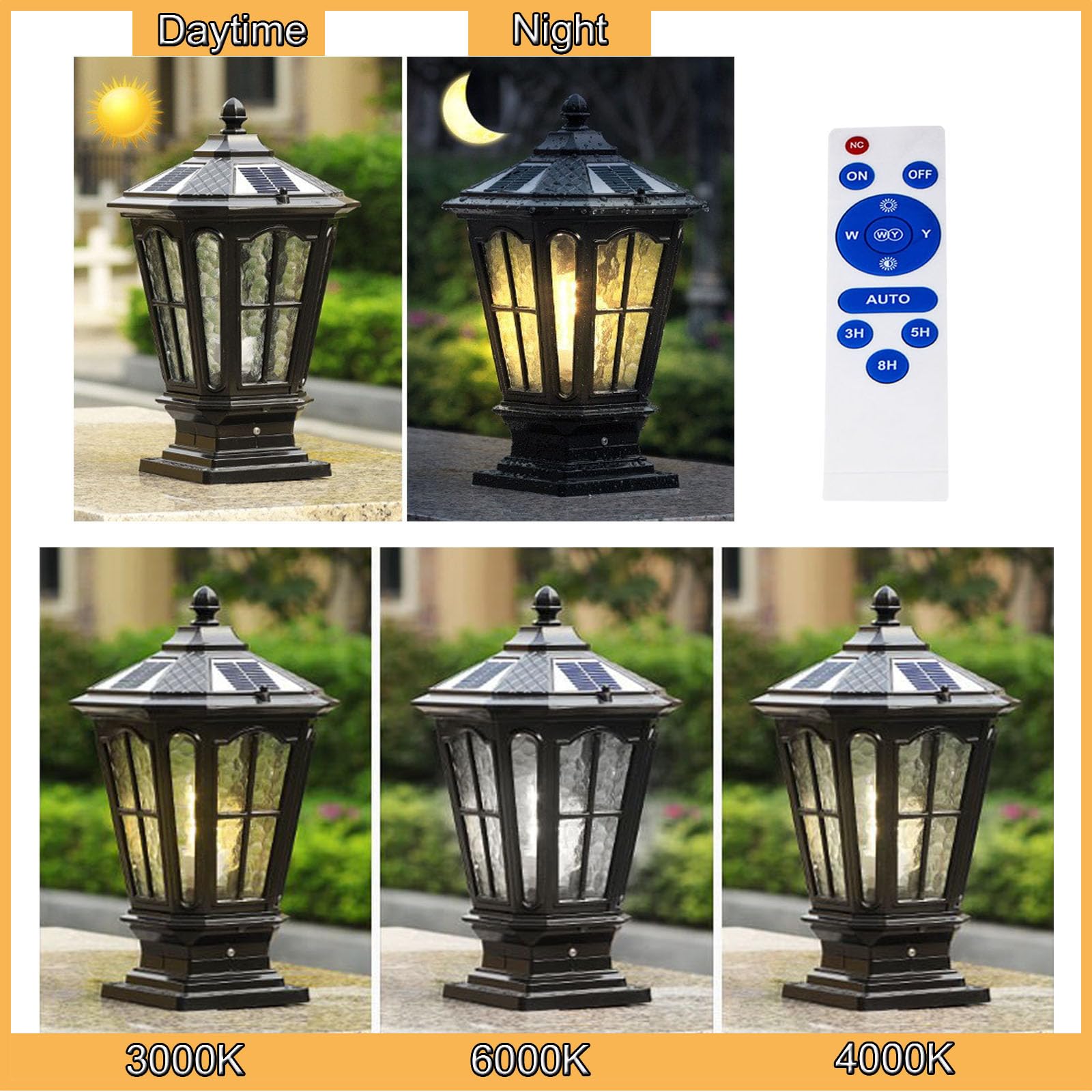 Solar-Außenpfostenleuchten, Außen-Säulenleuchten, Deckleuchten, Solar-Leuchte, Solar-Lampe, Pfostenleuchte, mit E26 IP54 wasserdicht, solarbetrieben und fest verdrahtet, Doppelzweck (Solar