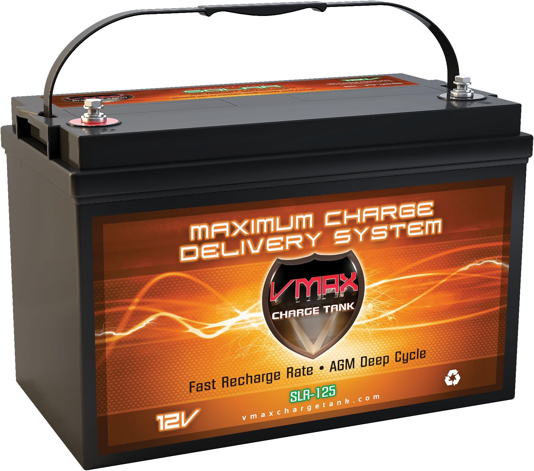 VMAXSLR125 AGM deep cycle 12V 125AH battery for Use with gas or electric power backup generator or smart charger for off grid power systems
