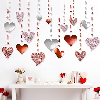 Cheerland Red Heart Garlands Heart Shaped Banner Love Theme Party Decorations Valentine Streamer Bridal Shower Ceiling Anniversary Decor Ceiling Dot Garland Mothers Day Decoration Bachelorette Wedding