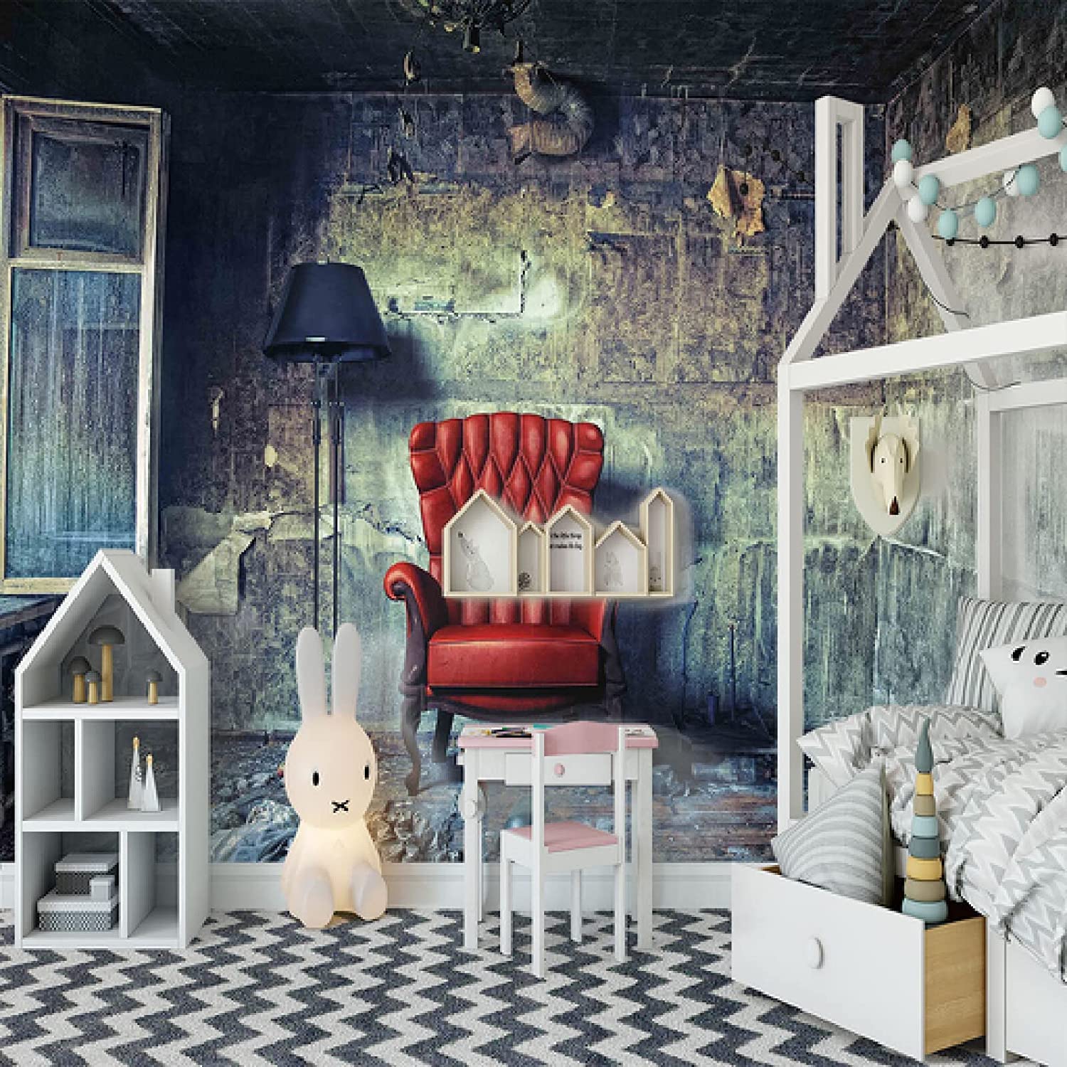 Papel Pintado Mural 3D Sofá Rojo De La Casa Retro Papel Pintado Mural 3D Papel Pintado De Pared Carteles De Pared Pegatina De Pared Borde Autoadhesivo Ladrillo Baño Dormitorio 250(ancho)x175(alto) cm