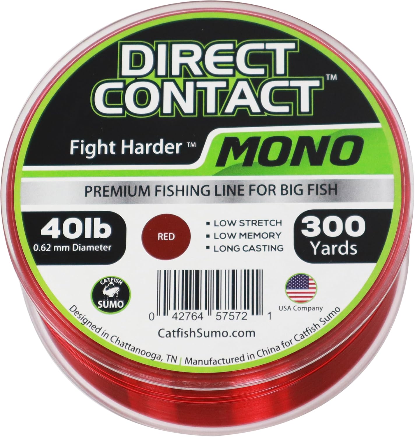 Direct Contact Premium Mono Fishing Line for Big Fish - Low Stretch - Low Memory - Long Casting, 300 Yard Spool with Abrasion Reistant Treatment