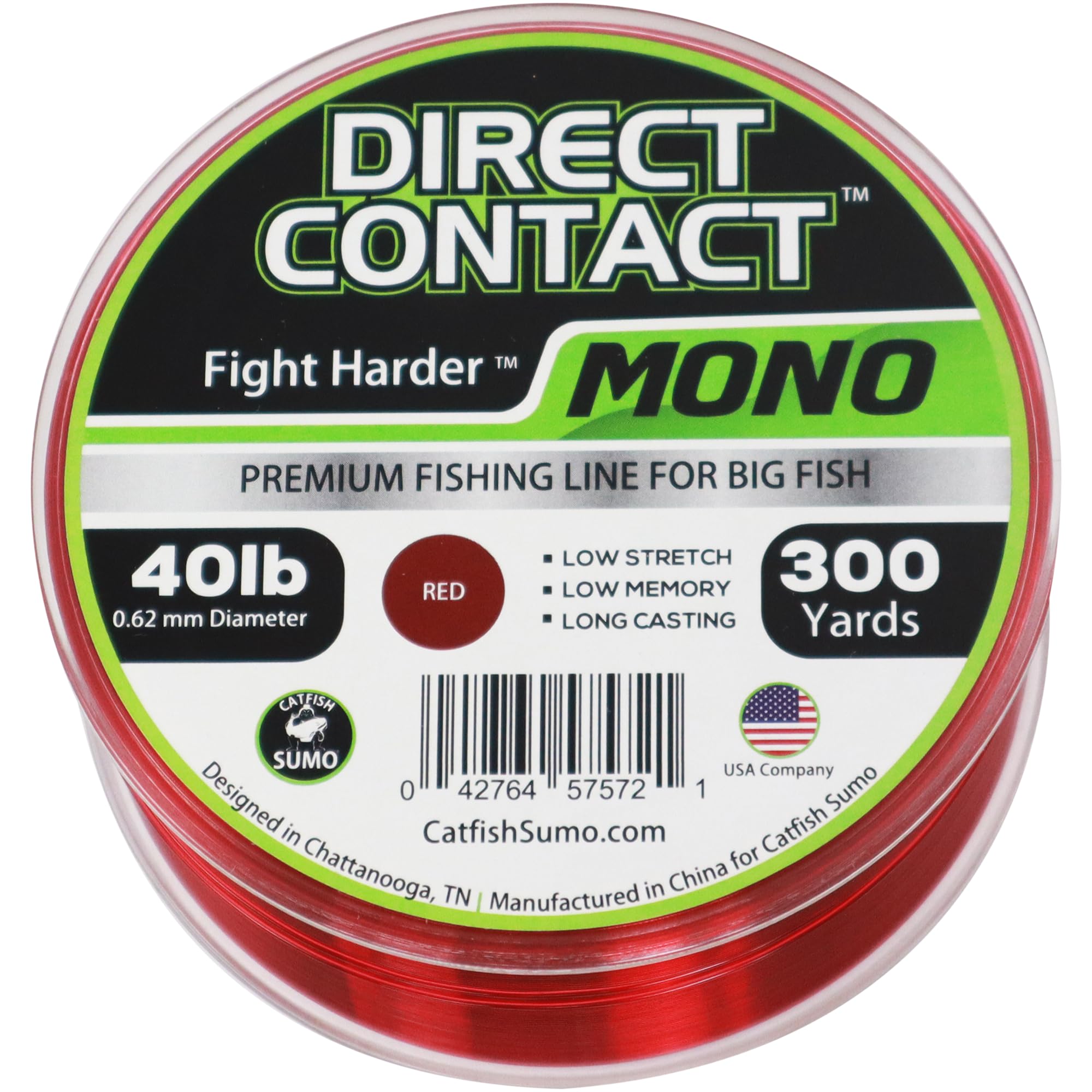 Direct Contact Premium Mono Fishing Line for Big Fish - Low Stretch - Low Memory - Long Casting, 300 Yard Spool with Abrasion Reistant Treatment
