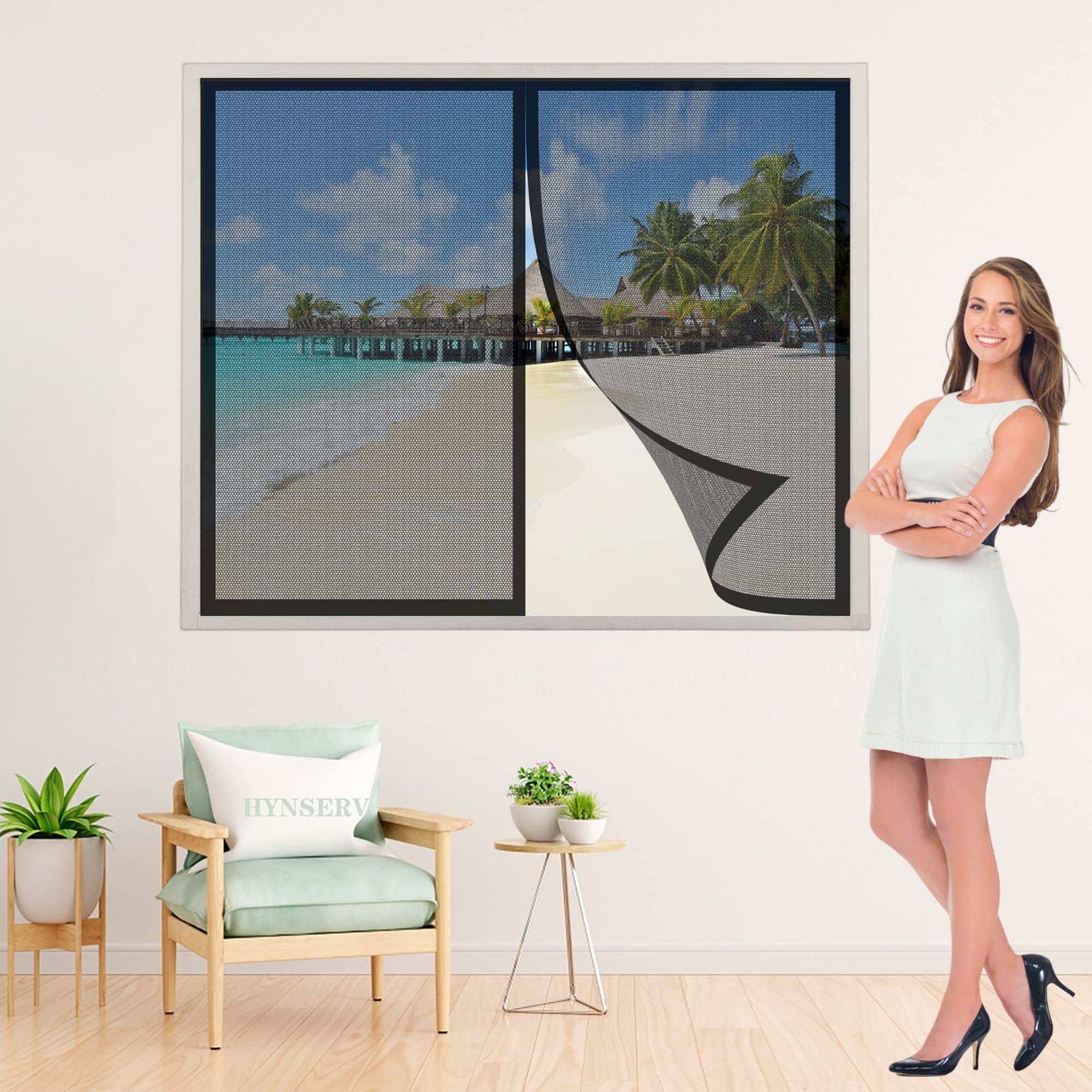 Fliegengitter Fenster Magnet 190x210cm DIY Insektenschutz Magnetfenster Insektenschutzgitter ohne Bohren für Küche/Wohnzimmer/Schlafzimmer Schwarz