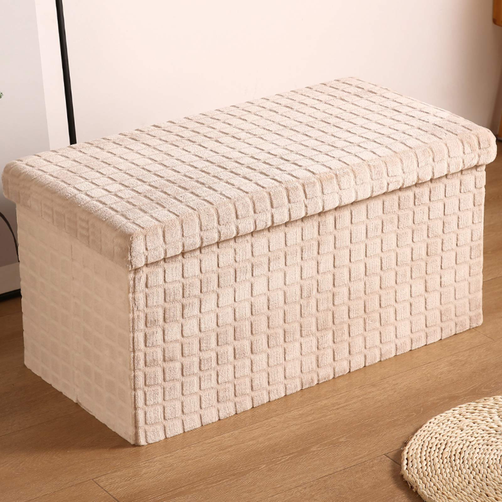 Repose-pieds en peluche douce kaki pliable avec grand coffre intégré
