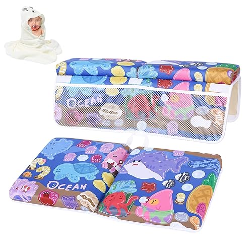Rodillera de baño y coderas para bebé con bolsillos organizadores de juguetes, almohadilla gruesa para rodillas de baño para bebés y niños pequeños,