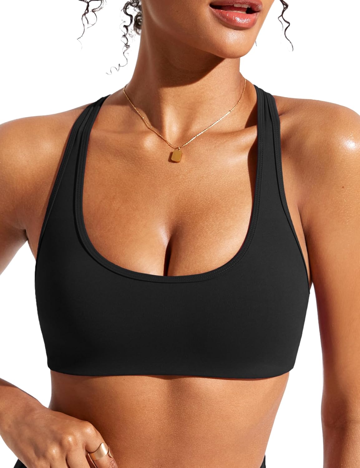 CRZ YOGA Womens Racerback Bikini Tops Scoop Neck Bathing Suit Swimsuit Padded Swim Sport Bra