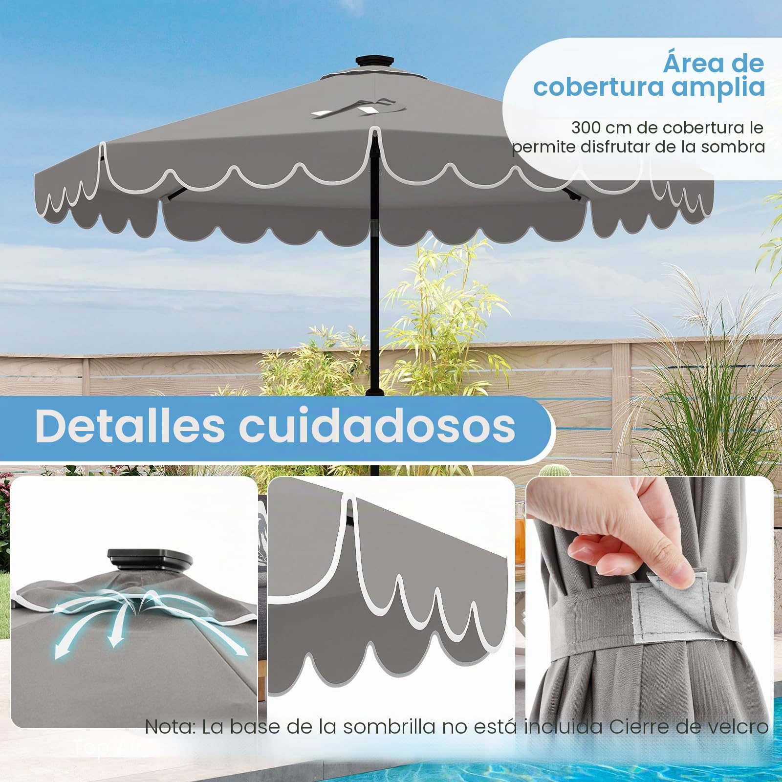 KOMFOTTEU 300 cm Sombrilla Terraza Exterior, Sombrilla de Jardín Inclinable 35° con Manivela y 8 Varillas, Parasol de Mercado para Patio, Balcón, sin Base