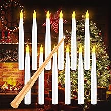 MEDE Flameless Floating Candles with Magic Wand Remote, 12Pcs Flickering Warm Light LED Taper Candles Battery Operated for Halloween Christmas Wedding Birthday Party Decorations