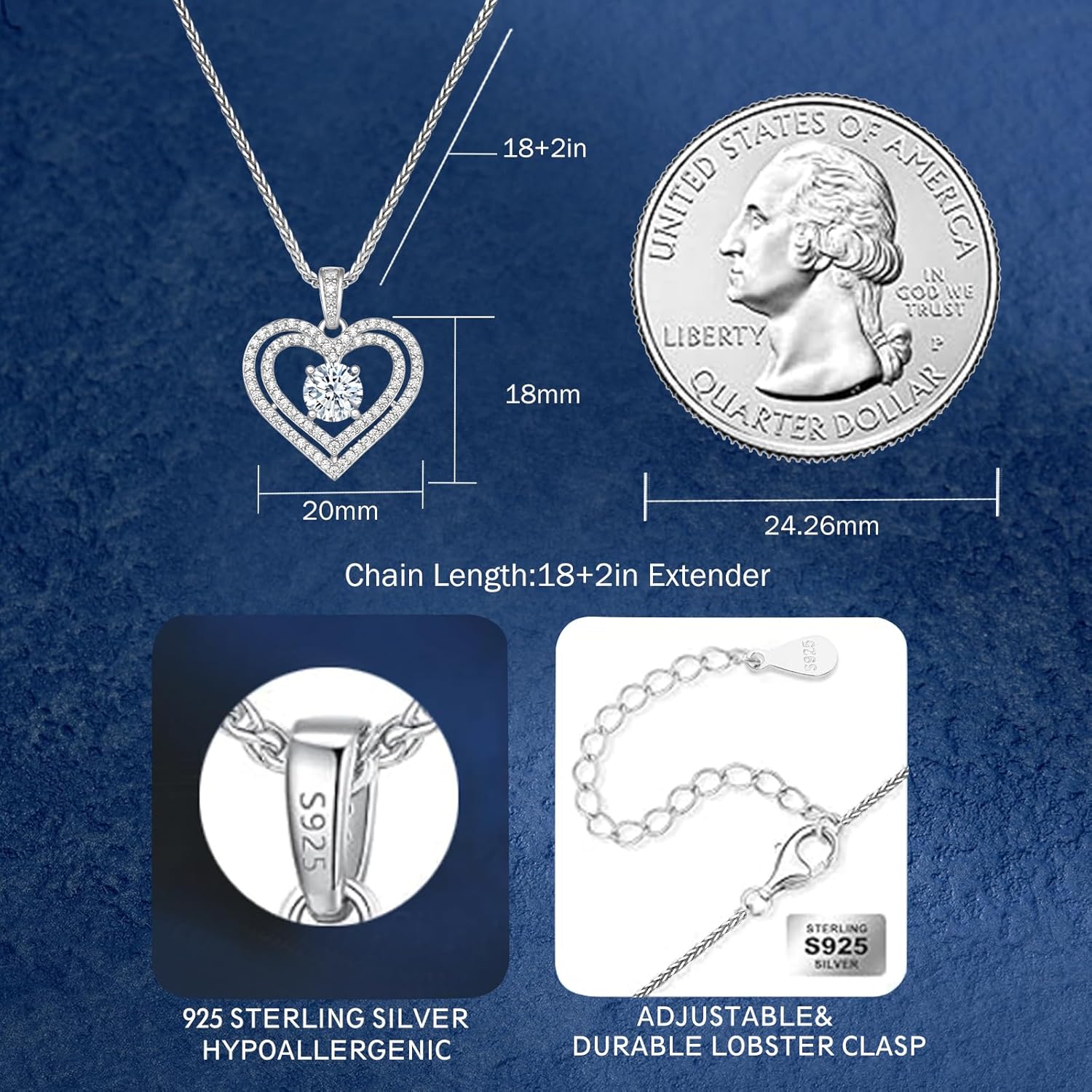 Moissanite Heart Pendant Necklace Lab Created Diamond 18K Gold Plated 925 Sterling Silver D Color VVS1 Clarity Waterproof Hypoallergenic Gift for Wife Women Anniversary Mothers Day Valentine - Image 5