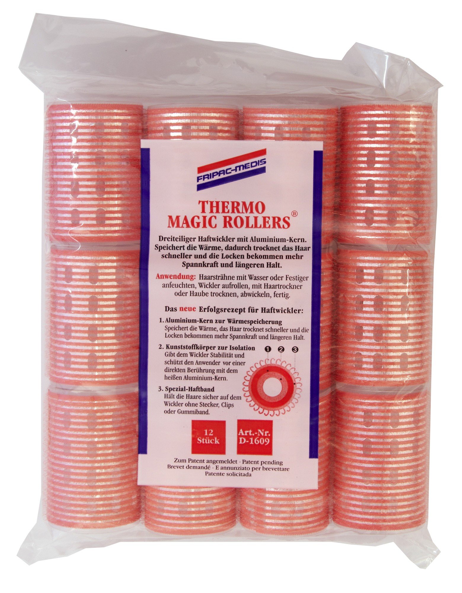 Fripac-Medis - Thermo Magic wałki do włosów - fuksja różowa - średnica: 44 mm - 12 sztuk - opakowanie 2 szt.